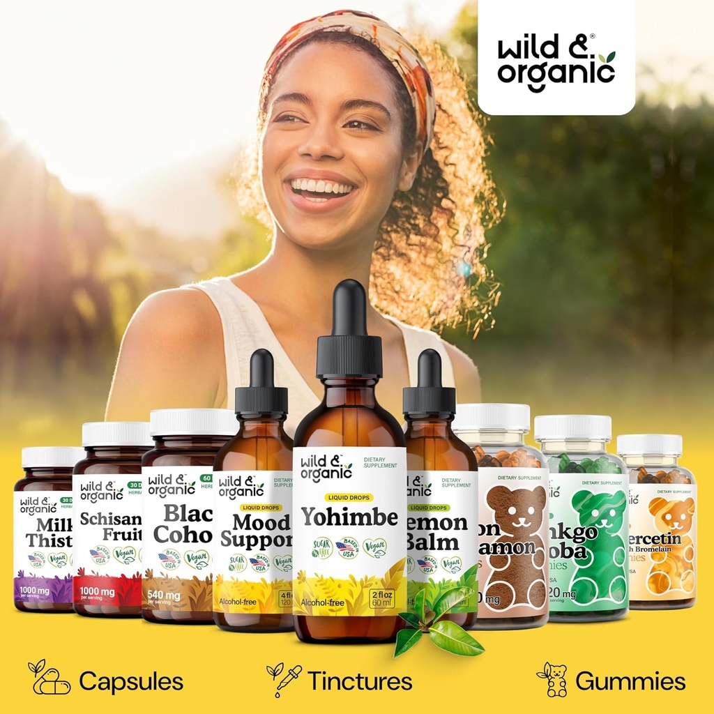Wild & Organic Yohimbe Supplements for Men & Women - 5 mg Yohimbine Liquid Extract Drops - Pausinystalia Yohimbe Bark Tincture - Vegan, Alcohol-Free - 2 fl oz 6