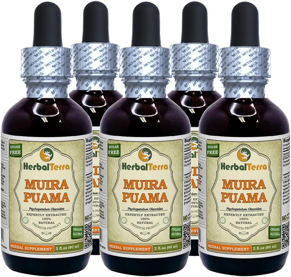 Muira Puama (Ptychopetalum Olacoides) Glycerite, Organic Alcohol-Free Liquid Extract (Brand Name: HerbalTerra, Proudly Made in USA) 2 fl.oz (60 ml) 4