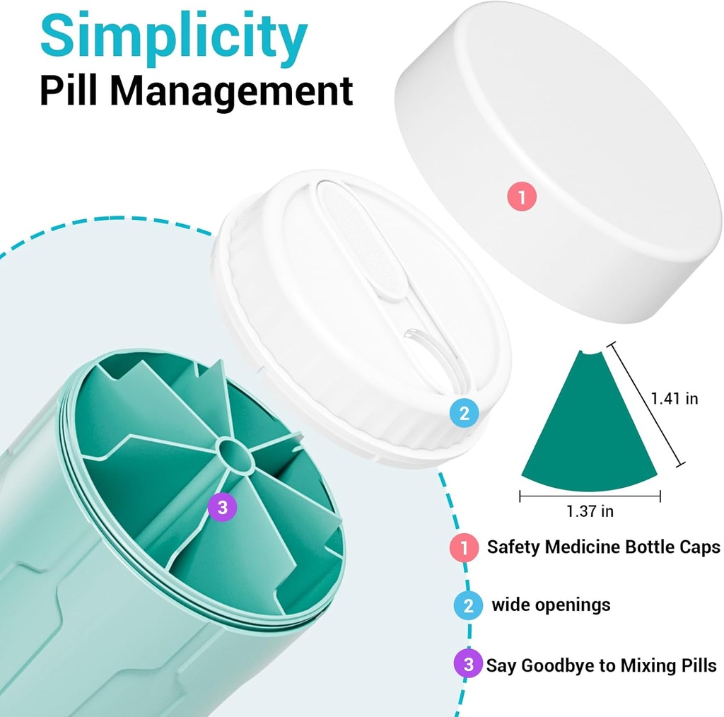 Betife Extra Large Supplement Organizer,Weekly Pill Organizer Bottle, Daily Pill Dispenser with 7 Large Compartments, Organizer to Hold 7 Day Vitamin Medication,21 Labels and a Cleaning Brush(Cyan) 5