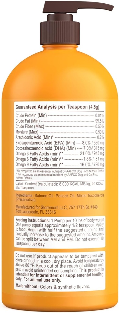 Petsmont Omega Love+ Wild Alaskan Salmon Oil for Dogs Formula 32 oz - Fish Omega Liquid Pump Cats Supports Joint Function Immune Heart Health Food Supplement Pets Natural EPA DHA Fatty Acids 4