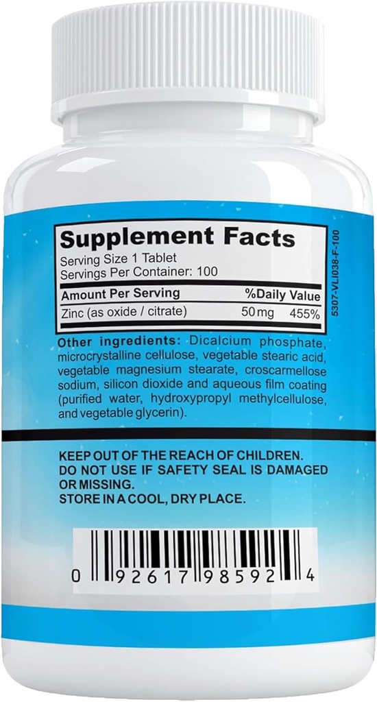 Aamatec Life Zinc Supplement 50 mg - Oxide/Citrate for Immune Support and Metabolism Support - Vegan Zinc 50mg Supports Heart and Eye Health - 100 Tables for Men and Women 4