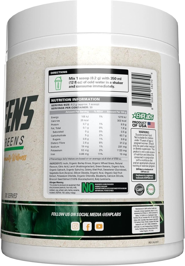 EHP Labs OxyShred + OxyGreens Bundle - Thermogenic Pre Workout Powder & Shredding Supplement, Clinically Proven Preworkout Powder - Daily Super Greens Powder, Spirulina Powder, Greens Superfood Powder 5
