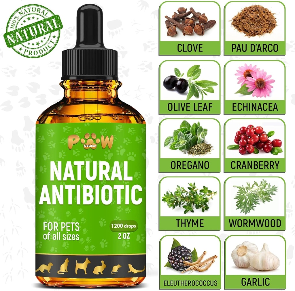 Dog Antibiotics for Infection, Coughs, UTIs, Allergies, Itching | Natural Antibiotics for Cats to Support Skin, Coat, & Digestion | for All Breeds & Ages | 2 oz 4