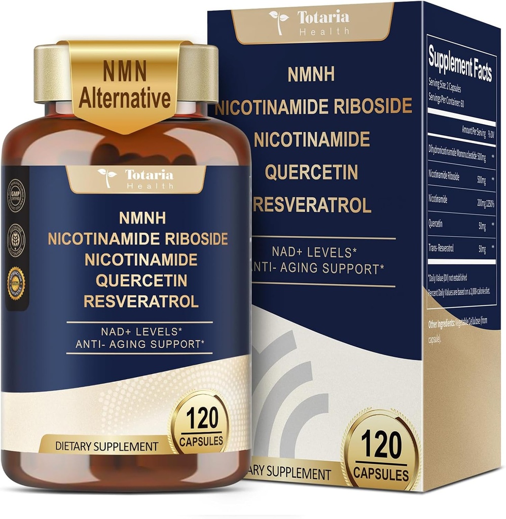 Totaria NMNH (Dihydronicotinamide Mononucleotide), NMN Alternative Supplement w/Niacinamide (Vitamin B3), Quercetin, Trans-Resveratrol, Support NAD+, Skin Cell Health*, Anti-Aging & Energy, 120 Caps 2