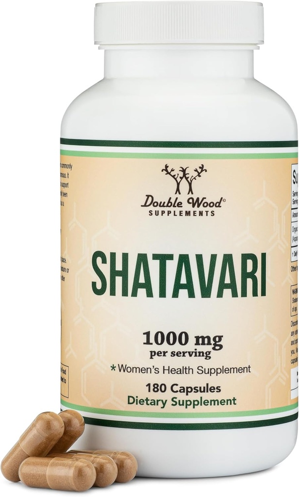 Organic Shatavari Capsules - 1,000mg Organic Shatavari Powder Per Serving (180 Capsules, 90 Day Supply) for Hormone Balance and Prolactin Production (Non-GMO, Gluten Free, Vegan Safe) by Double Wood 2