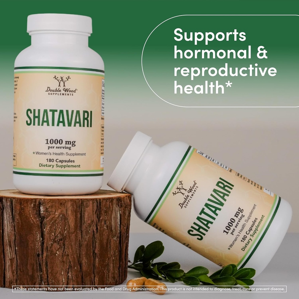 Organic Shatavari Capsules - 1,000mg Organic Shatavari Powder Per Serving (180 Capsules, 90 Day Supply) for Hormone Balance and Prolactin Production (Non-GMO, Gluten Free, Vegan Safe) by Double Wood 5