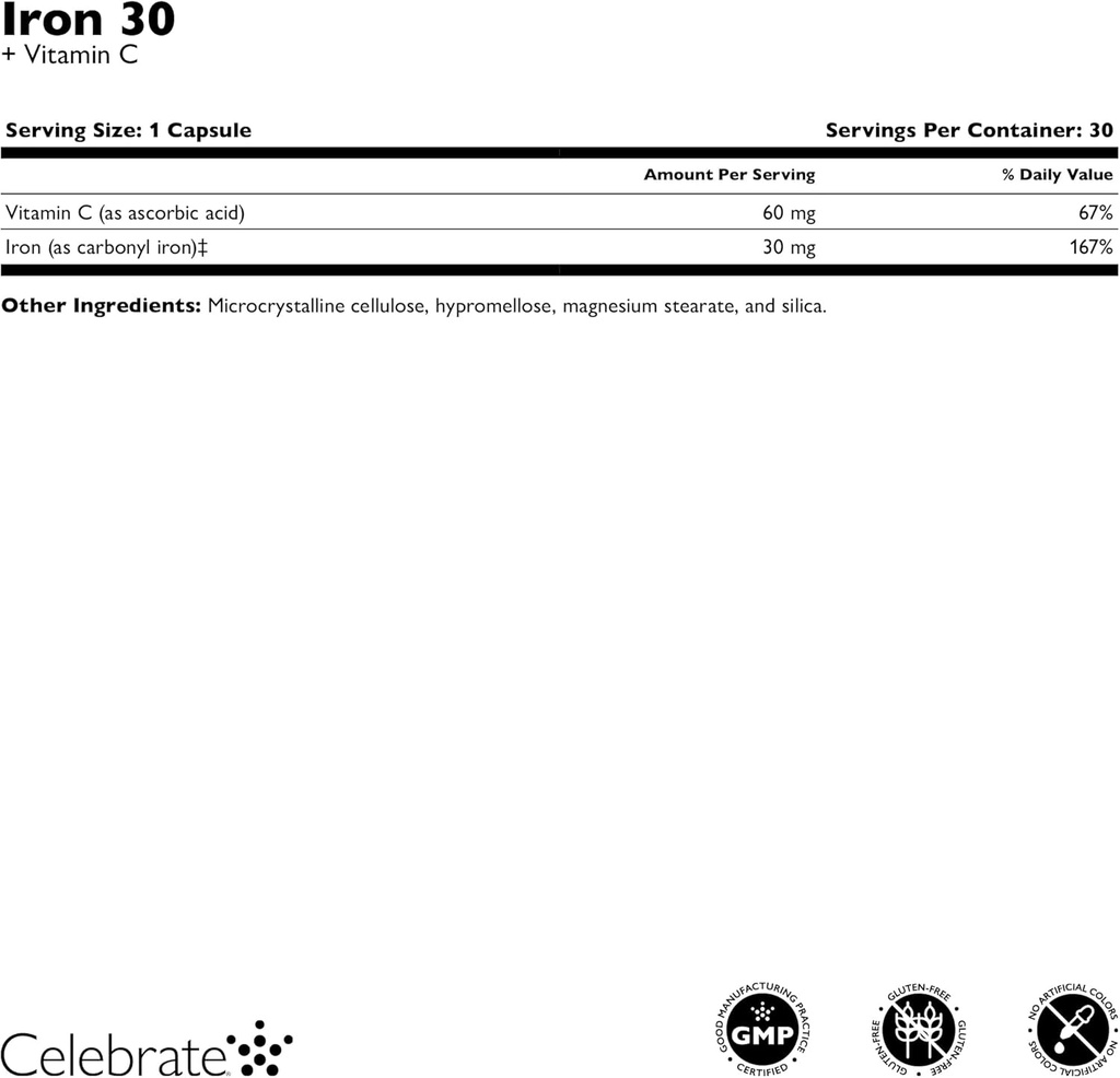 Celebrate Vitamins Iron Supplement with Vitamin C - 30mg Iron, 60mg Vitamin C, Bariatric Vitamins for WLS Patients, Vertical Sleeve & Gastric Bypass Surgery – 90 Capsules 4