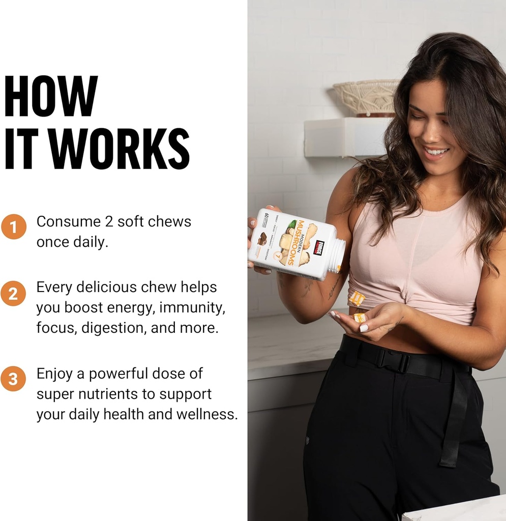 Force Factor Modern Mushrooms Soft Chews, Mushroom Supplement with Lions Mane, Turkey Tail, & Cordyceps to Support Energy, Immunity, & Digestion, Cinnamon Roll, 120 Soft Chews, 2-Pack 5