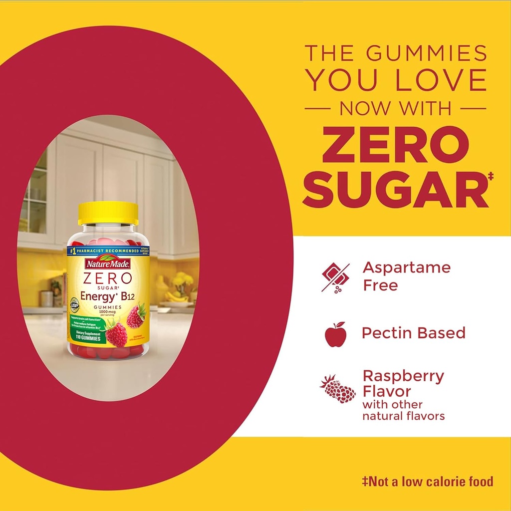 Nature Made Zero Sugar Energy Vitamin B12 Gummies 1000 mcg per Serving, B12 Vitamins, Energy Metabolism Support, Aspartame Free, 110 Sugar Free Gummies, 55 Day Supply 4