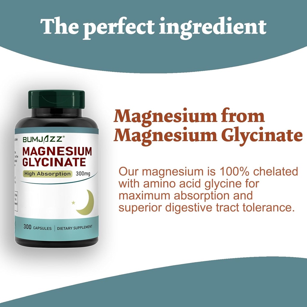 Magnesium Glycinate Supplement - Magnesium Supplement Magnesium Glycinate 300mg - 100% Chelated for High Absorption Vegan Essential Mineral Supplement 300 Capsules 5