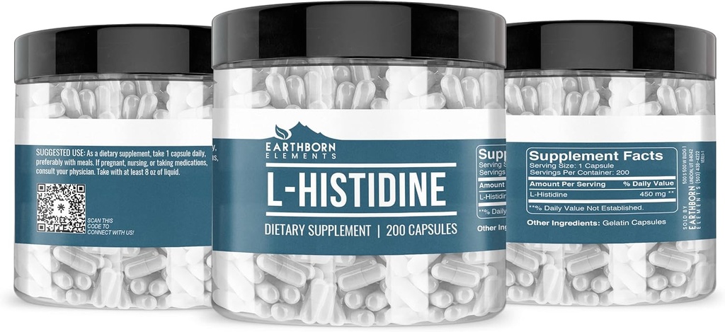 Earthborn Elements L-Histidine 200 Capsules, Pure & Undiluted, No Additives 3