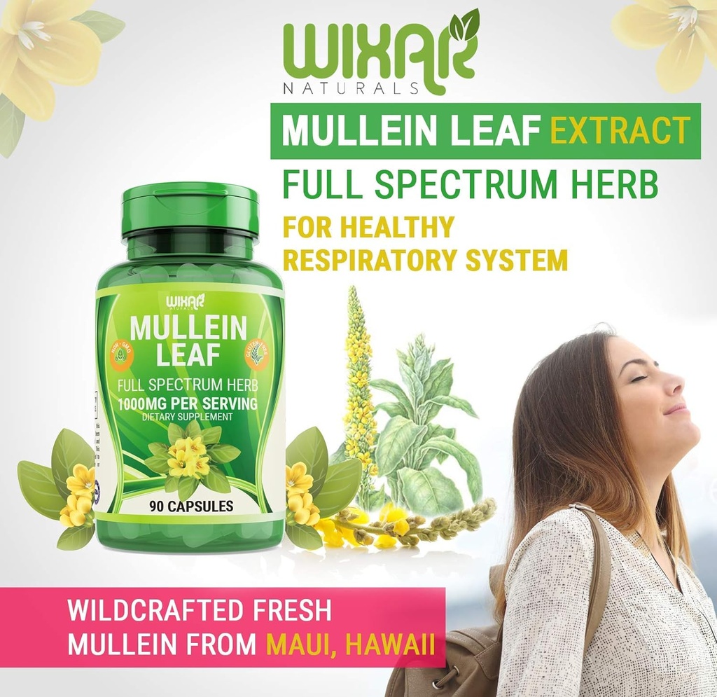 Mullein Leaf Capsules - 90 Capsules - Herbal Supplement Supports Healthy Respiratory Function & Mucous Membranes - 1000 mg - Natural Mullein for Lung Cleanse Support 3