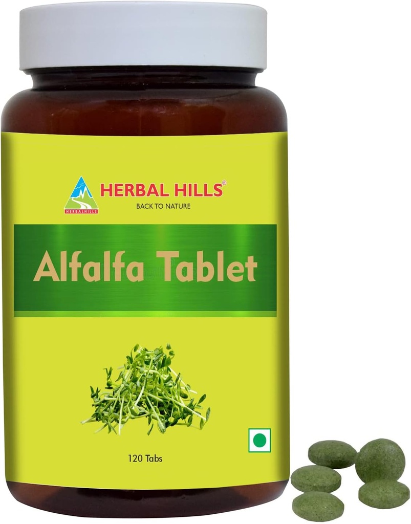 HERBAL HILLS Alfalfa Tablets | 120 Count | Source of Vitamin A | Natural Green Superfoods 2