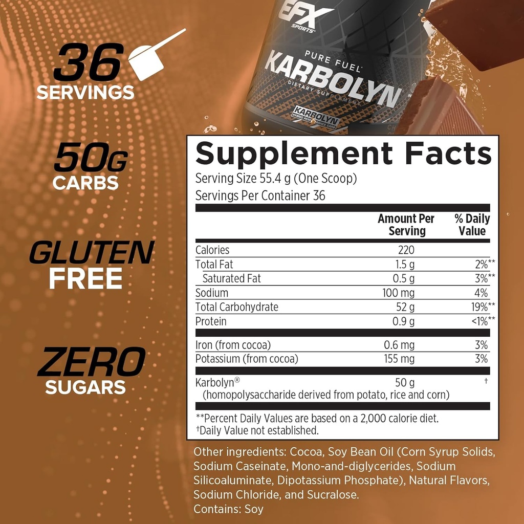 EFX Sports Karbolyn Fuel | Fast-Absorbing Carbohydrate Powder | Carb Load, Sustained Energy, Quick Recovery | Stimulant Free | 36 Servings (Chocolate Overload) 4