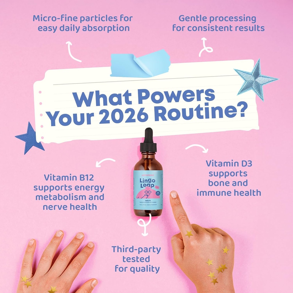 JoySpring LingoLeap – Liquid Kids Formula with Zeolite Clinoptilolite, Methylated B12 & Vitamin D3 | Gentle Daily Support for Kids’ Wellness | Ages 3+ | (1fl oz) 30 Servings 6