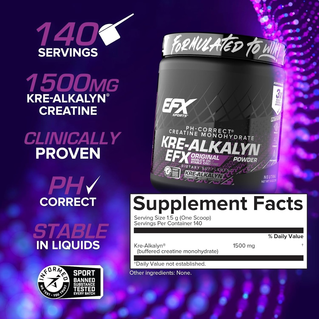 EFX Sports Kre-Alkalyn EFX Powder | pH Correct Creatine Monohydrate Powder Supplement | Strength, Muscle Growth & Performance | 140 Servings (Unflavored) 4