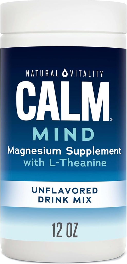 Natural Vitality Calm Mind, Magnesium Citrate + L-Theanine Powder, Supplement for Stress Relief, Gluten Free & Vegetarian, Unflavored, 12 oz. 2
