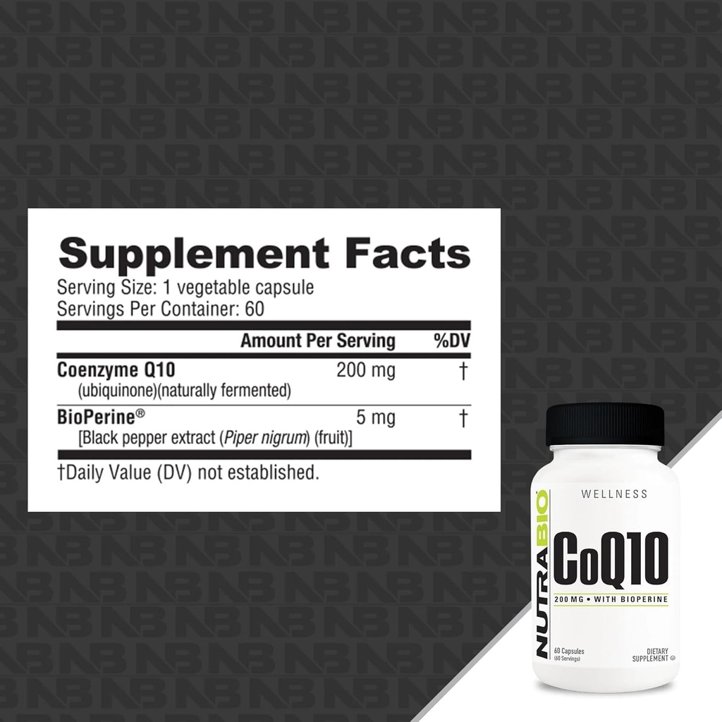 NutraBio CoQ10 Dietary Supplement with Bioperine, Healthy Heart Function & Cellular Energy Production, 200mg - 60 Capsules 3
