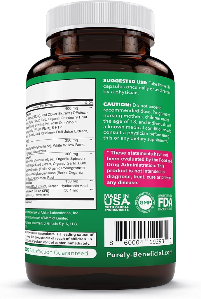 PURELY beneficial Women’s Whole Food MultiVitamin –58 Key Nutrients Including Vitamins, Minerals, Herbs, Probiotics, with Iron, Hair, Skin & Nail Complex for Complete Female Wellness- 180 Capsules 5
