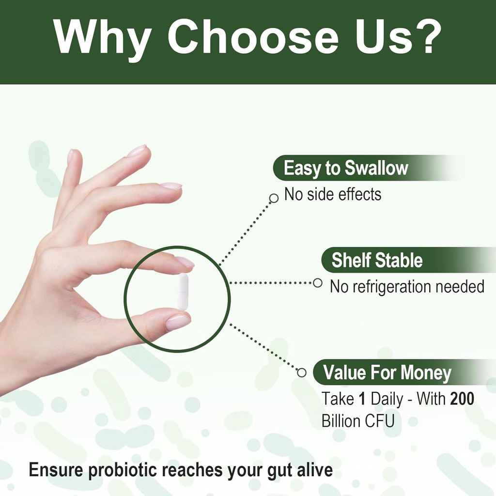 Probiotics for Women & Men, 200 Billion CFU 12 Strains with 3 Organic Prebiotics and Probiotics for Digestive Health Gut, Immune, Bloating & Gas, Energy, Overall Health, Shelf Stable - 2 Month Supply 6