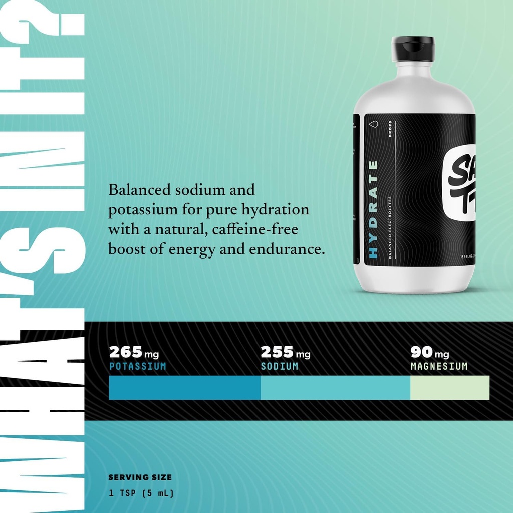 SALTT Hydrate Electrolyte Drops - Keto Diets - Intermittent Fasting - Immune Support - Gluten & Sugar Free - Paleo - Sodium, Magnesium, Potassium & Trace Minerals - Unflavored - 18.6 fl oz 3