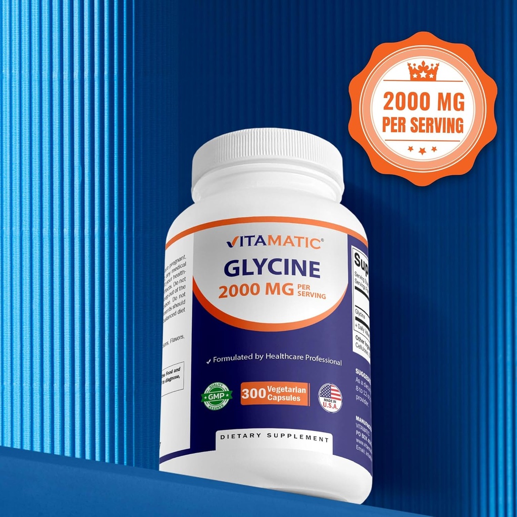 Vitamatic Glycine Supplement, 2000mg Per Serving, 300 Count, Non-GMO, Gluten Free 6
