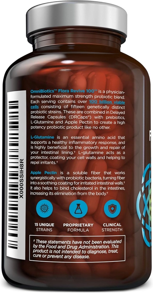 100 Billion Probiotics - 15-Strain Probiotic for Women & Men, DRCaps Delayed Release, Prebiotics, L-Glutamine, Apple Pectin, Gut Lining Support, Shelf Stable, Non-GMO, 60 Vegan Capsules for Adults 3