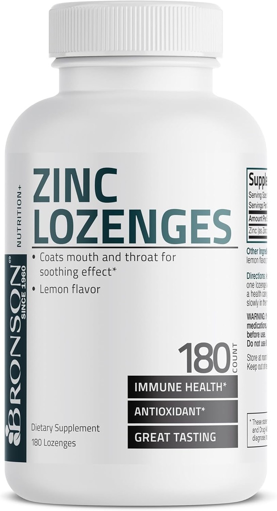 Bronson Zinc Lozenges Antioxidant & Immune Support Supplement Lemon Flavored, 180 Chewable Tablets 6