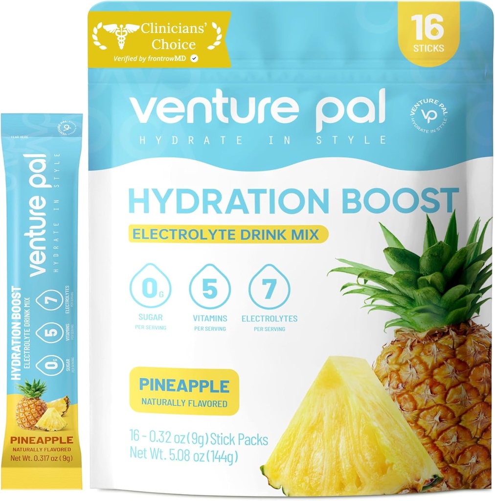 Venture Pal Sugar Free Electrolyte Powder Packets - Liquid Daily IV Drink Mix for Rapid Hydration & Party Recovery | 5 Vitamins & 7 Electrolytes| Keto Friendly | Non-GMO | Certified Vegan | 16 Sticks 2