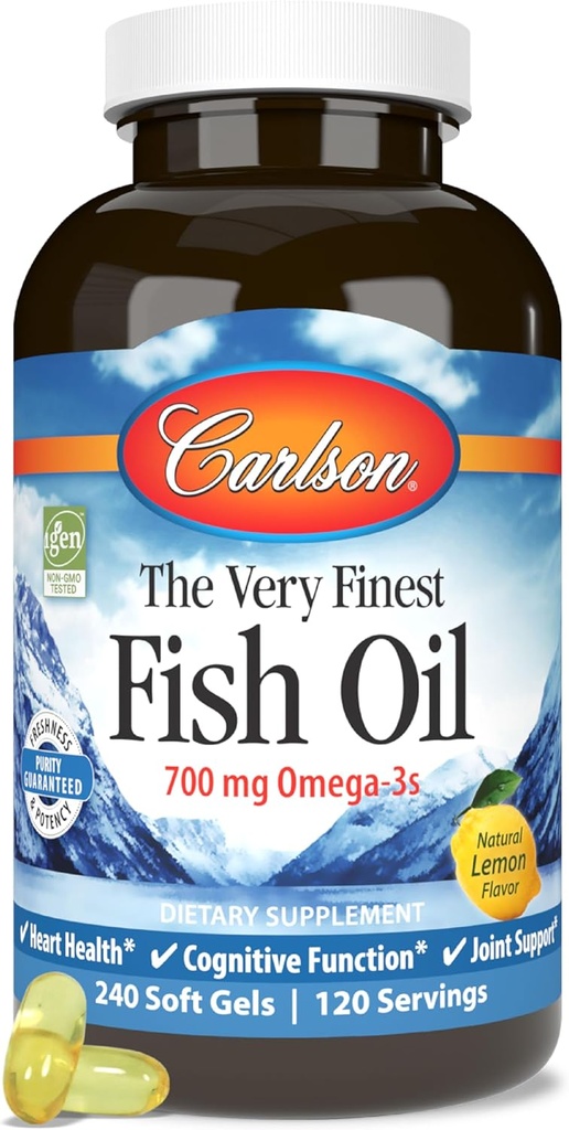 Carlson - The Very Finest Fish Oil, 700 mg Omega-3s, Norwegian Fish Oil Supplement, Wild Caught Omega-3 Fish Oil, Sustainably Sourced Fish Oil Capsules, Omega 3 Supplement, Lemon, 240 Softgels 2