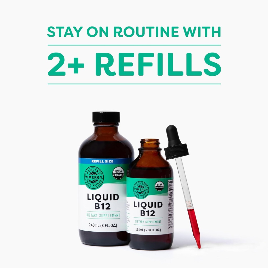 Vimergy Liquid B12 Refill – Fast-Absorbing Brain Support – Energy Support Supplement – USDA Certified Organic, Vegan, Non-GMO – 240 Servings (240 mL) 3