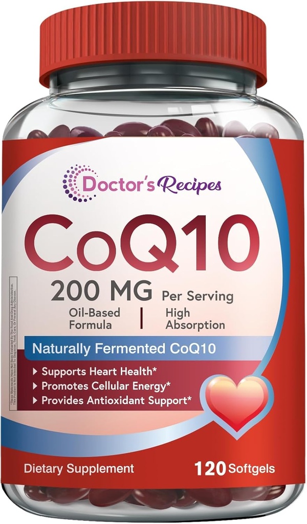 Doctor's Recipes CoQ10 200mg Per Serving, High Absorption Coenzyme Q10 Supplement with Olive Oil, Heart & Vascular Health, Energy Production & Antioxidant Support, 2 Month Supply, 120 Softgels 2