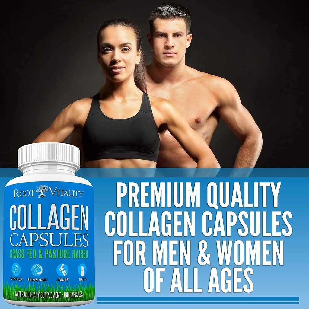 Root Vitality Collagen Peptides Capsules - Grass-Fed, Pasture-Raised Hydrolyzed Protein Supplement for Skin, Hair, & Nails - Non-GMO, Zero Sugar Daily Pills for Men & Women (180 Capsules) 4