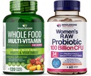 Wholesome Wellness Food Multivitamin for Women - Natural Multi Vitamins, Minerals, Organic Extracts + Dr. Formulated Raw Probiotics for Women 100 Billion CFUs with Prebiotics Bundle 2
