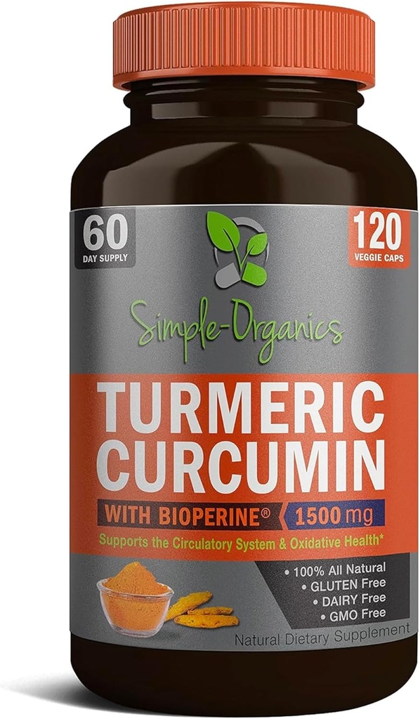 Turmeric Curcumin with Bioperine, Black Pepper Extract for Absorption, Natural Joint Support and Overall Health, 1500mg per Serving, 120 Vegan Capsules 2