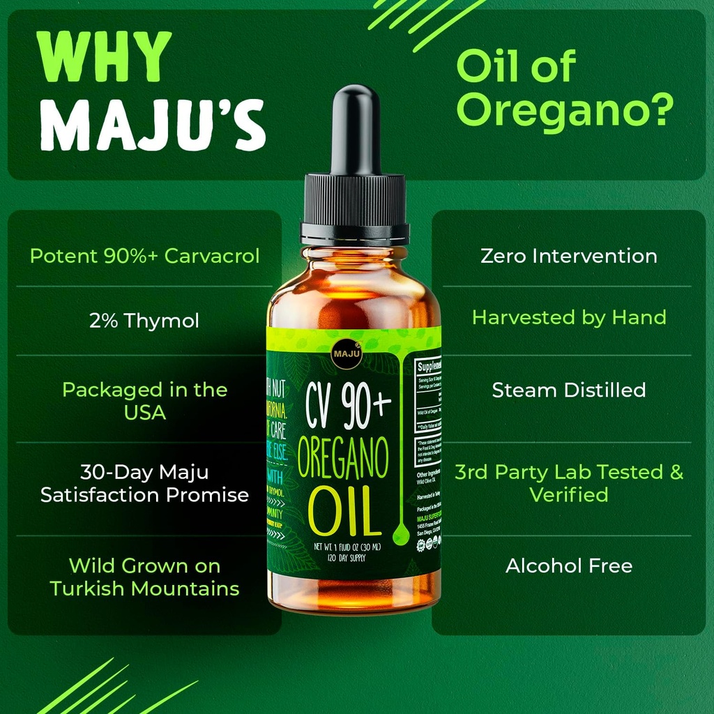 Maju Superfoods Oregano Oil Drops, Potent 90%+ Carvacrol (1 fl Oz) Wild Mediterranean Essential Oil of Oregano Liquid, Aceite de Oregano, Immune and Seasonal Support 6