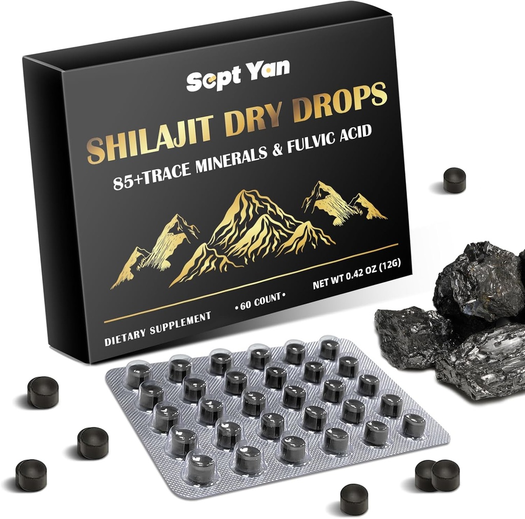 Shilajit Pure Himalayan Organic Dry Drops Shilajit Resin Supplement (60 Tablets - 200mg Each), Shilajit for Men Women with 85+ Trace Minerals & Fulvic Acid for Energy, Immunity, Brain Support 2