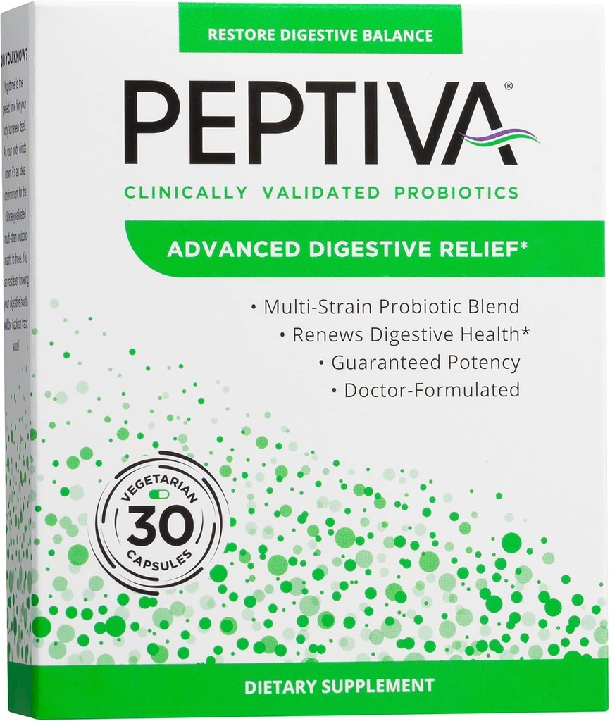 Peptiva Advanced 50 Billion CFU Probiotic - Digestive Relief - Clinically Validated, Premium Probiotic, 30ct 2