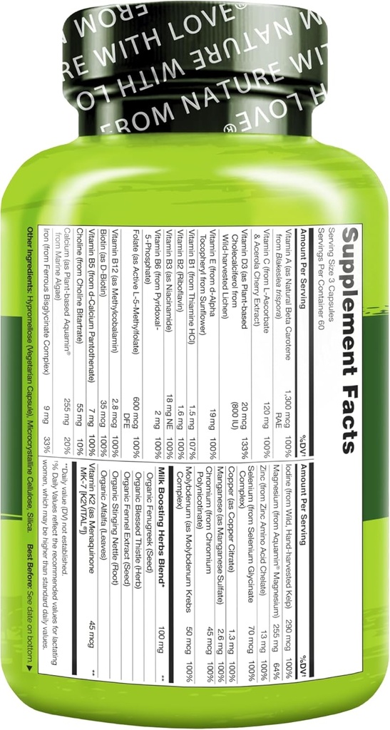 NATURELO Postnatal Multivitamin - Supplement for Breastfeeding Women - Plant-Based Vitamin D, Folate, Gentle Iron - for Nursing Mother, Baby - Post Natal Lactation Support 180 Capsules 4