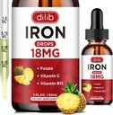 Liquid Iron Supplement for Women & Men Iron Drops Iron Supplements for Anemia with Folate, Vitamin C, B12 for Red Blood Cell Support-Grape, 2 Fl Oz 2