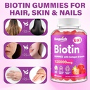 Biotin Gummies for Women and Men, 8 in 1 Organic Formula, Max Strength Biotin and Collagen Gummies with Keratin, Folic Acid & Vitamins, for Hair Growth, Skin and Nails Supplement, Sugar Free,120 Count 6