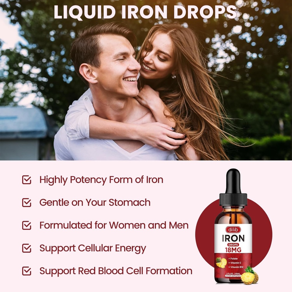 Liquid Iron Supplement for Women & Men Iron Drops Iron Supplements for Anemia with Folate, Vitamin C, B12 for Red Blood Cell Support-Grape, 2 Fl Oz 4