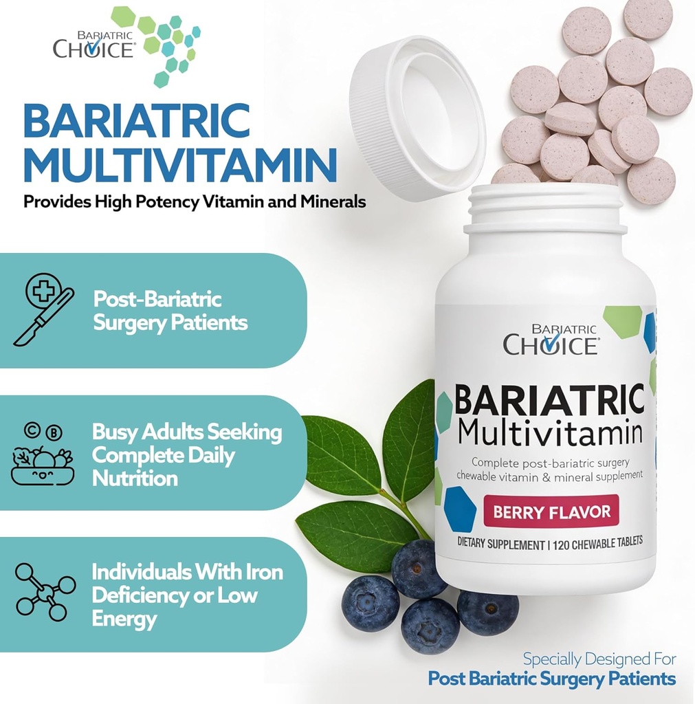 Bariatric Choice My Bariatric Chewable Multivitamin with Iron & 300mg Calcium, Berry (120ct) 4