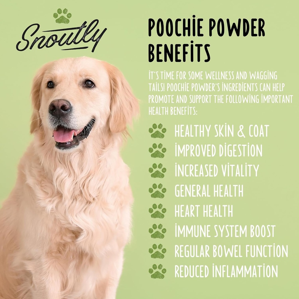 Snoutly Poochie Powder: USDA Certified Organic Dog Supplement & Super Multivitamin - Mother Nature's Vitamins & Minerals for All Dogs & All Ages, Nutritional & Digestion Support, RAW Superfood 3