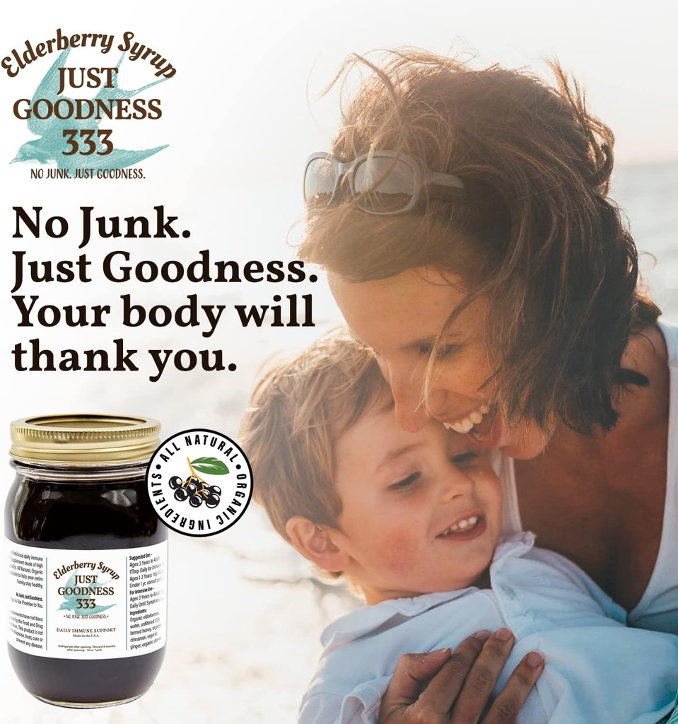 All Natural Elderberry Syrup (16 fl oz) for Adults and Kids, Daily Immune Support Herbal Supplement with Antioxidants, Organic Sambucus Elderberry 4