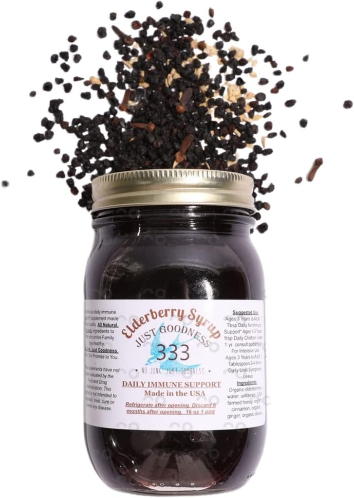 All Natural Elderberry Syrup (16 fl oz) for Adults and Kids, Daily Immune Support Herbal Supplement with Antioxidants, Organic Sambucus Elderberry 6