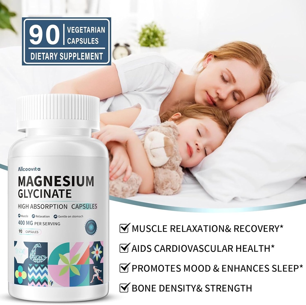 Magnesium Glycinate 400 MG per Serving 100% Chelated for High Absorption, Gentle On Stomach, Non-GMO, 90 Vegetarian Capsules 4