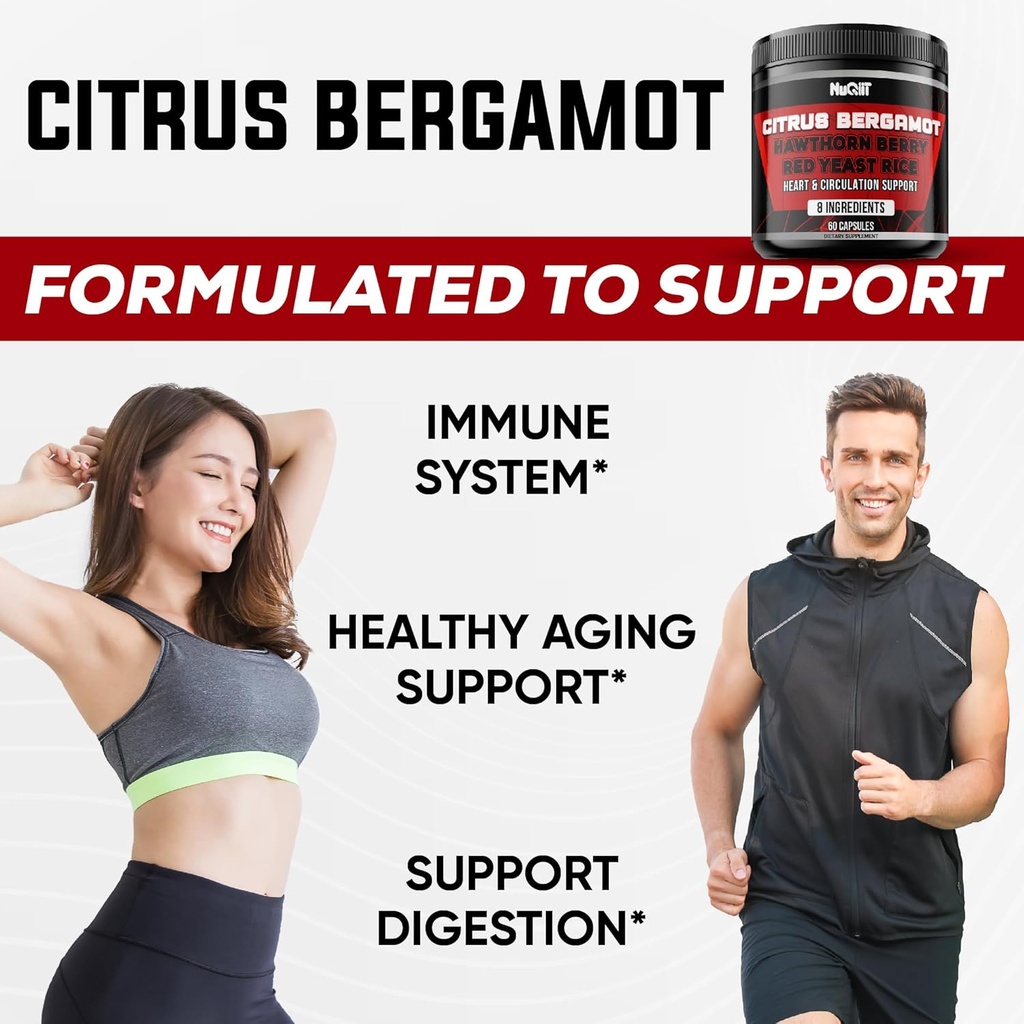Citrus Bergamot with Red Yeast Rice, Heart & Circulatory Function Support as Black Chokeberry, Hawthorn & More - Immune System, Heart Health & Comfortable Mood - 60 Capsules 4