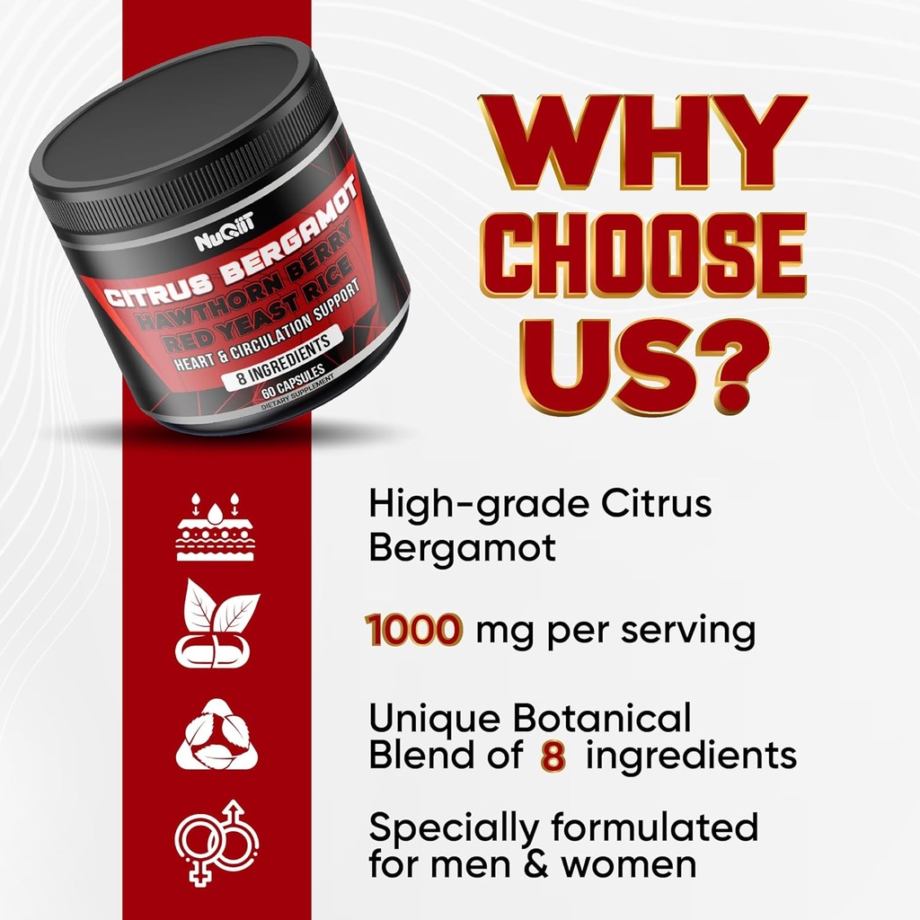 Citrus Bergamot with Red Yeast Rice, Heart & Circulatory Function Support as Black Chokeberry, Hawthorn & More - Immune System, Heart Health & Comfortable Mood - 60 Capsules 5