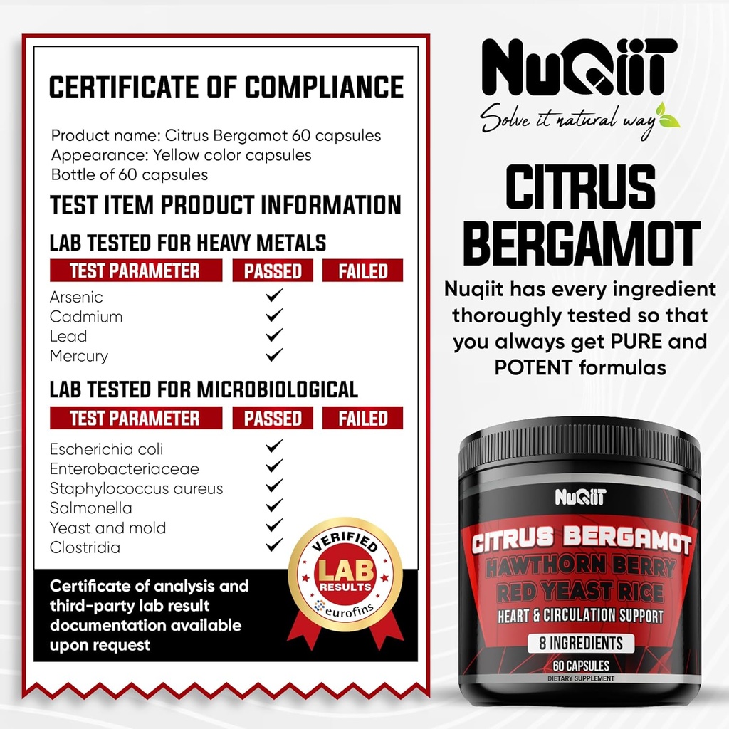 Citrus Bergamot with Red Yeast Rice, Heart & Circulatory Function Support as Black Chokeberry, Hawthorn & More - Immune System, Heart Health & Comfortable Mood - 60 Capsules 6